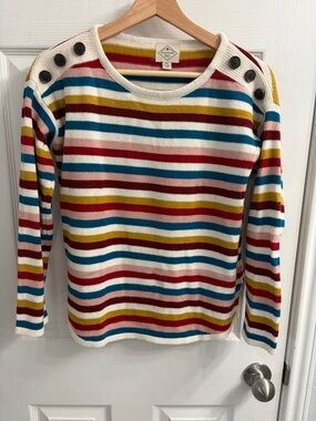 St. John's Bay Cream Multi-Color Striped Crewneck Sweater